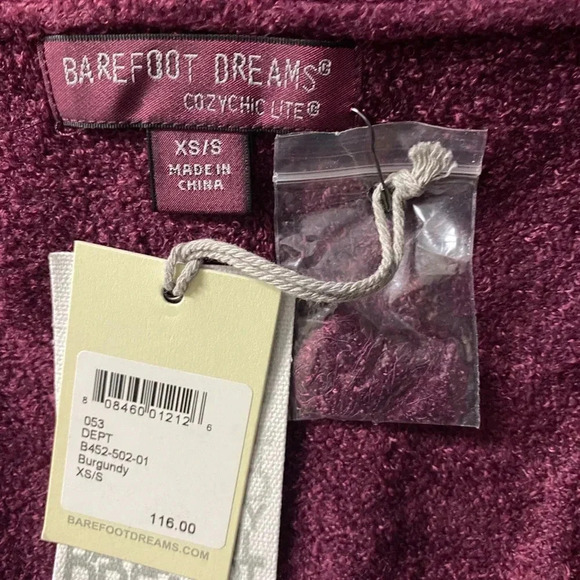 BAREFOOT DREAMS | CozyChic Lite®Circle Open Front Cardigan in Burgundy Size XS/S - Picture 9 of 11